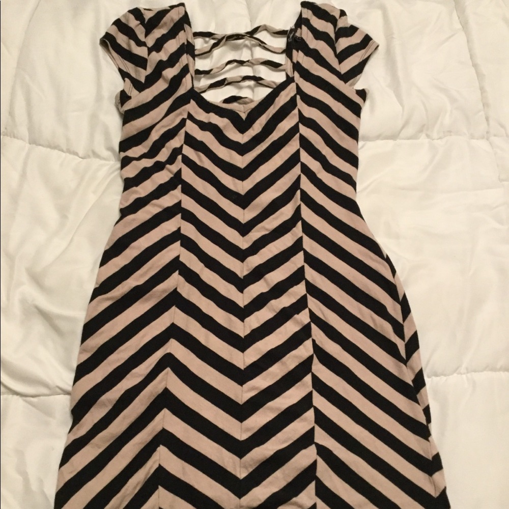Beige and black striped body con ModCloth dress